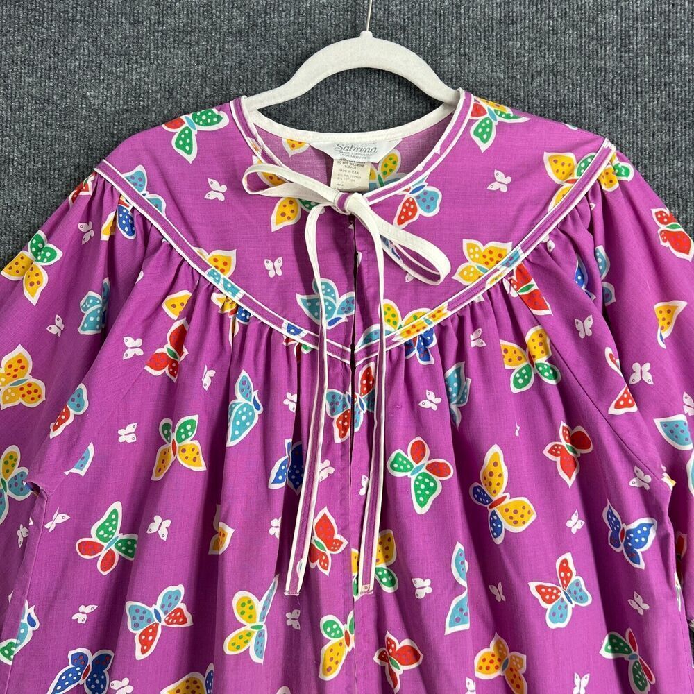 Vintage Sabrina Mervyns Womens House Dress MuuMuu Size 14 Purple Butterfly Print - Picture 2 of 11